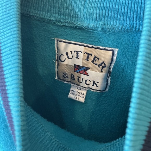 Vintage Teal Blue Thick CB Cutter Buck Long Sleeve Mock Neck Sweatshirt … - Picture 4 of 11